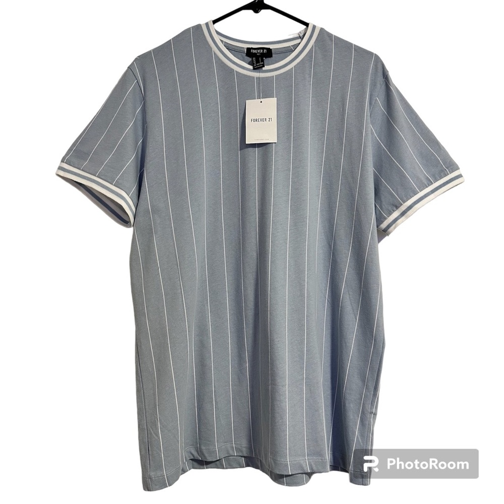 Pinstriped Ringer Tee Men’s Large Light Blue